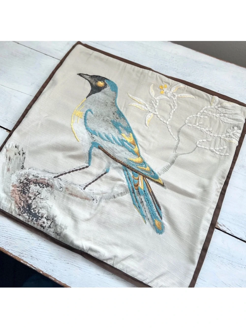 1 Pottery Barn BIRD Scientific Embroidered Crewel Throw PILLOW COVER 20